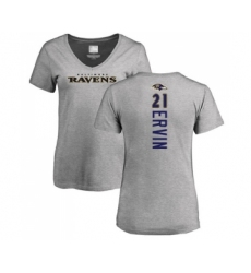Football Women's Baltimore Ravens #21 Tyler Ervin Ash Backer V-Neck T-Shirt