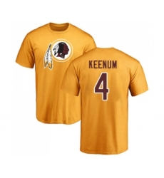 Football Washington Redskins #4 Case Keenum Gold Name & Number Logo T-Shirt