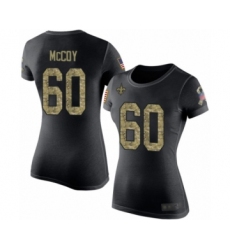 Football Women's New Orleans Saints #60 Erik McCoy Black Camo Salute to Service T-Shirt