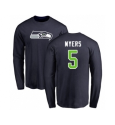 Football Seattle Seahawks #5 Jason Myers Navy Blue Name & Number Logo Long Sleeve T-Shirt