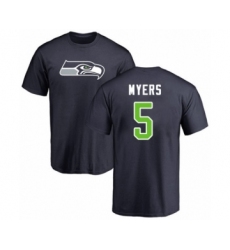 Football Seattle Seahawks #5 Jason Myers Navy Blue Name & Number Logo T-Shirt