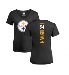Football Women's Pittsburgh Steelers #84 Antonio Brown Black Backer Slim Fit T-Shirt