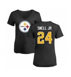Women's Pittsburgh Steelers #24 Benny Snell Jr. Black Name & Number Logo Slim Fit T-Shirt