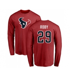 Football Houston Texans #29 Bradley Roby Red Name & Number Logo Long Sleeve T-Shirt