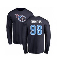 Football Tennessee Titans #98 Jeffery Simmons Navy Blue Name & Number Logo Long Sleeve T-Shirt