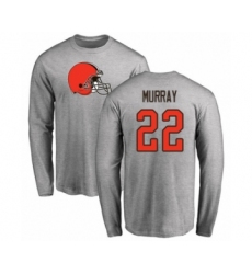 Football Cleveland Browns #22 Eric Murray Ash Name & Number Logo Long Sleeve T-Shirt