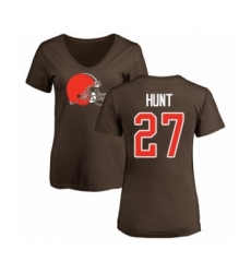 Football Women's Cleveland Browns #27 Kareem Hunt Brown Name & Number Logo T-Shirt