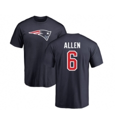 Football New England Patriots #6 Ryan Allen Navy Blue Name & Number Logo T-Shirt
