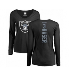 Football Women's Oakland Raiders #3 Drew Kaser Black Backer Long Sleeve T-Shirt