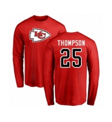 Football Kansas City Chiefs #25 Darwin Thompson Red Name & Number Logo Long Sleeve T-Shirt