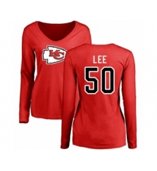 Football Women's Kansas City Chiefs #50 Darron Lee Red Name & Number Logo Slim Fit Long Sleeve T-Shirt