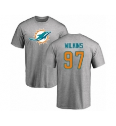 Football Miami Dolphins #97 Christian Wilkins Ash Name & Number Logo T-Shirt