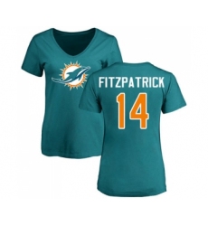 Football Women's Miami Dolphins #14 Ryan Fitzpatrick Aqua Green Name & Number Logo T-Shirt