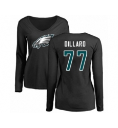 Women's Philadelphia Eagles #77 Andre Dillard Black Name & Number Logo Slim Fit Long Sleeve T-Shirt.