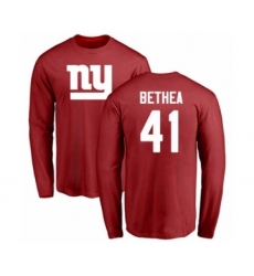 Football New York Giants #41 Antoine Bethea Red Name & Number Logo Long Sleeve T-Shirt