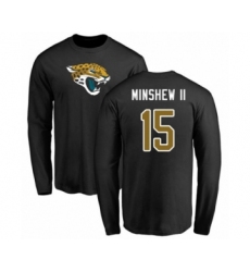 Football Jacksonville Jaguars #15 Gardner Minshew II Black Name & Number Logo Long Sleeve T-Shirt