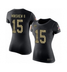 Football Women's Jacksonville Jaguars #15 Gardner Minshew II Black Camo Salute to Service T-Shirt