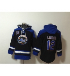 Men's New York Mets #12 Francisco Lindor Black Blue Ageless Must-Have Lace-Up Pullover Hoodie