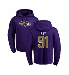 Football Baltimore Ravens #91 Shane Ray Purple Name & Number Logo Pullover Hoodie