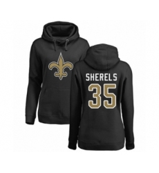 Football Women's New Orleans Saints #35 Marcus Sherels Black Name & Number Logo Pullover Hoodie