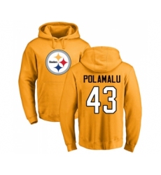 Football Pittsburgh Steelers #43 Troy Polamalu Gold Name & Number Logo Pullover Hoodie