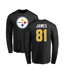 Football Pittsburgh Steelers #81 Jesse James Black Name & Number Logo Long Sleeve T-Shirt