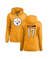 Football Women's Pittsburgh Steelers #17 Joe Gilliam Gold Name & Number Logo Pullover Hoodie