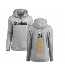 Football Women's Pittsburgh Steelers #24 Coty Sensabaugh Ash Backer Pullover Hoodie