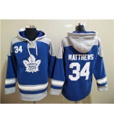Men's Toronto Maple Leafs #34 Auston Matthews Blue Ageless Must-Have Lace-Up Pullover Hockey Hoodie