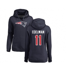 Football Women's New England Patriots #11 Julian Edelman Navy Blue Name & Number Logo Pullover Hoodie