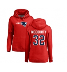 Football Women's New England Patriots #32 Devin McCourty Red Name & Number Logo Pullover Hoodie