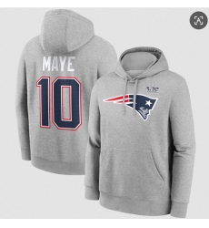 Men's New England Patriots #10 Drake Maye Heather Gray 2025 Super Bowl LX Patch Name & Number Hoodie