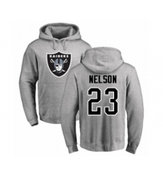 Football Oakland Raiders #23 Nick Nelson Ash Name & Number Logo Pullover Hoodie