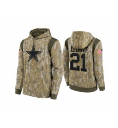 Men's Dallas Cowboys #21 Ezekiel Elliott Camo 2021 Salute To Service Therma Performance Pullover Football Hoodie