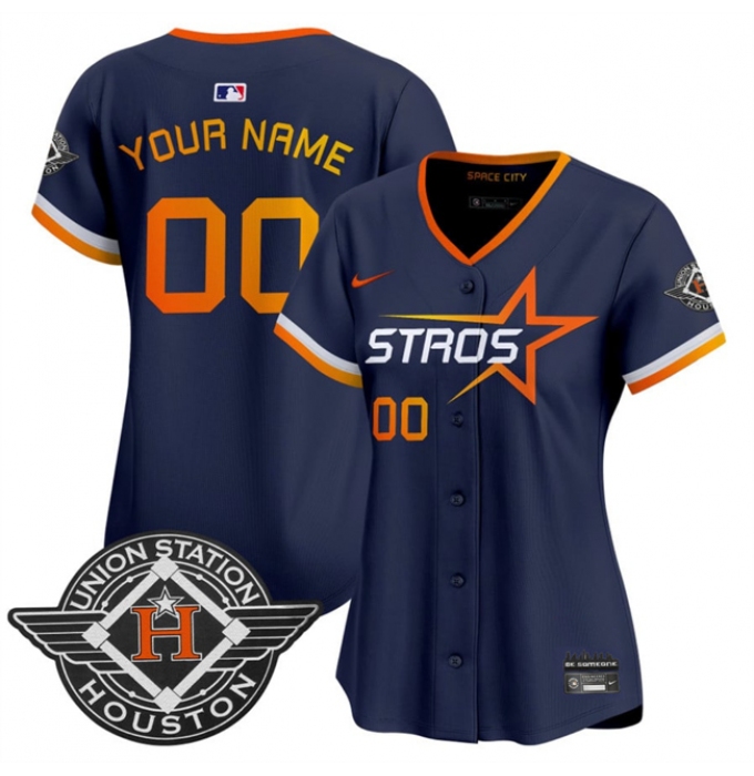 Women's Houston Astros Active Player Custom Navy 2025 City Connect Limited Stitched Baseball Jersey(Run Small)