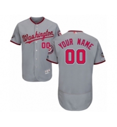 Men's Washington Nationals Customized Grey Road Flex Base Authentic Collection 2019 World Series Champions Baseball Jersey