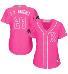 Women's Majestic Boston Red Sox #28 J D  Martinez Authentic Pink Fashion 2018 World Series Champions MLB Jersey