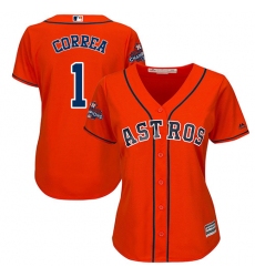 Women's Majestic Houston Astros #1 Carlos Correa Authentic Orange Alternate 2017 World Series Champions Cool Base MLB Jersey