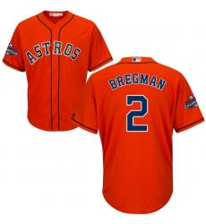Youth Majestic Houston Astros #2 Alex Bregman Authentic Orange Alternate 2017 World Series Champions Cool Base MLB Jersey