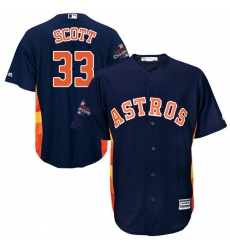 Youth Majestic Houston Astros #33 Mike Scott Authentic Navy Blue Alternate 2017 World Series Champions Cool Base MLB Jersey