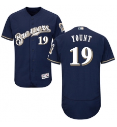 Men's Majestic Milwaukee Brewers #19 Robin Yount Navy Blue Alternate Flex Base Authentic Collection MLB Jersey