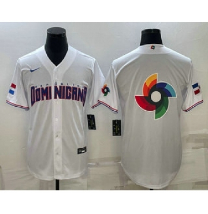 Men's Dominican Republic Baseball 2023 White World Baseball Big Logo With Classic Stitched Jerseys