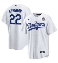 Men's Los Angeles Dodgers #22 Clayton Kershaw White 2024 World Series Cool Base Stitched Baseball Jersey