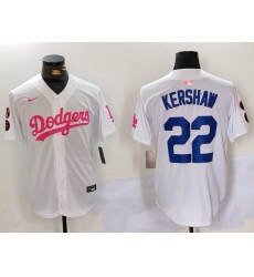 Men's Los Angeles Dodgers #22 Clayton Kershaw White Pink Vin & Kobe Stitched Baseball Jersey