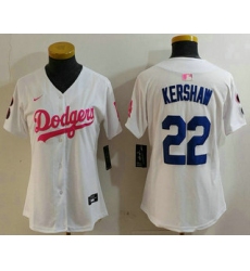 Women's Los Angeles Dodgers #22 Clayton Kershaw White Pink With Limited Stitched Jersey