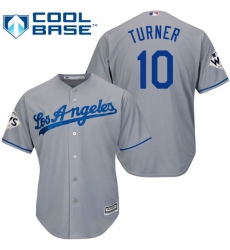 Men's Majestic Los Angeles Dodgers #10 Justin Turner Replica Grey Road 2017 World Series Bound Cool Base MLB Jersey