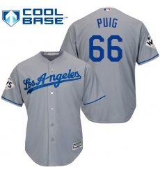 Youth Majestic Los Angeles Dodgers #66 Yasiel Puig Replica Grey Road 2017 World Series Bound Cool Base MLB Jersey