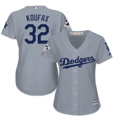 Women's Majestic Los Angeles Dodgers #32 Sandy Koufax Authentic Grey Road 2017 World Series Bound Cool Base MLB Jersey