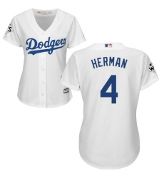 Women's Majestic Los Angeles Dodgers #4 Babe Herman Replica White Home 2017 World Series Bound Cool Base MLB Jersey