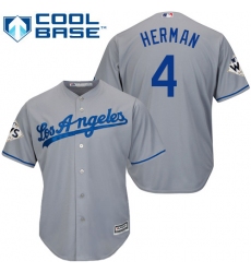Youth Majestic Los Angeles Dodgers #4 Babe Herman Replica Grey Road 2017 World Series Bound Cool Base MLB Jersey